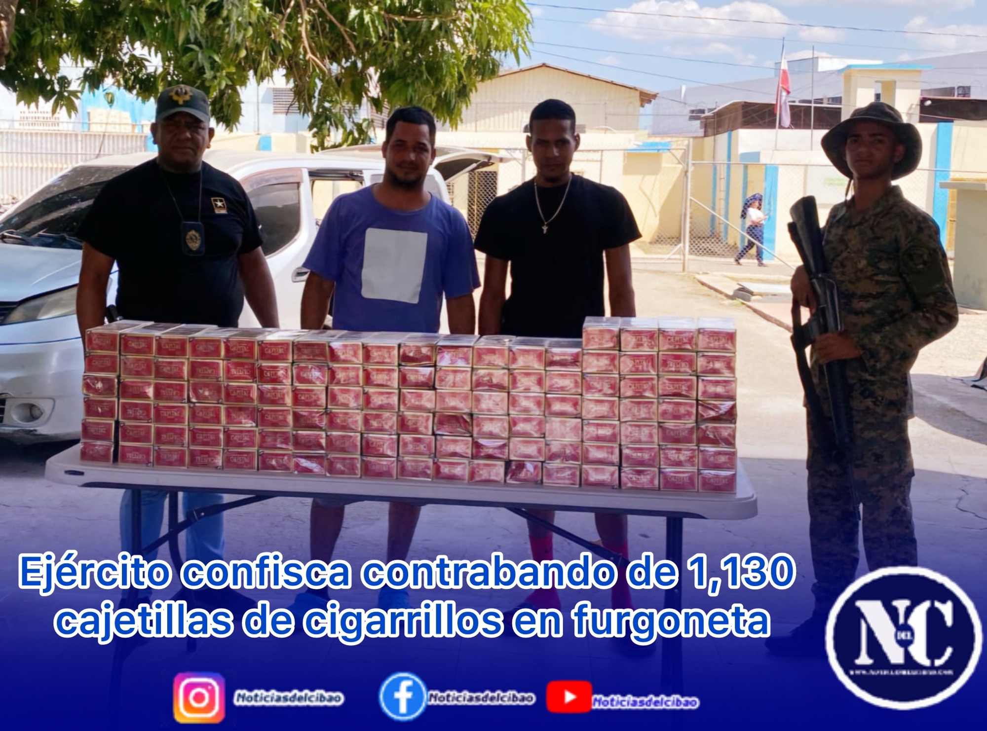 Ejército confisca contrabando de 1,130 cajetillas de cigarrillos en furgoneta