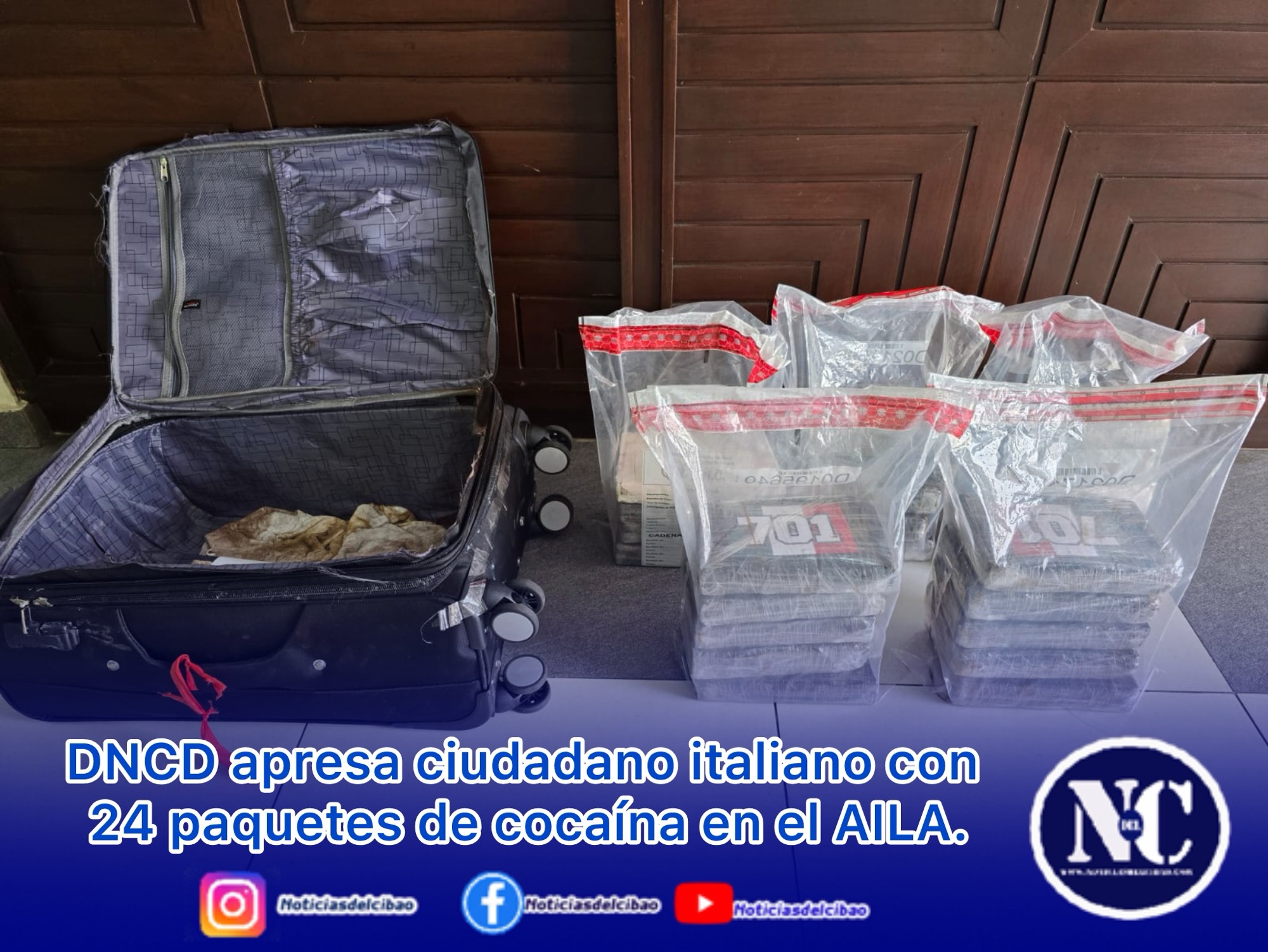 DNCD apresa ciudadano italiano con 24 paquetes de cocaína en el AILA.