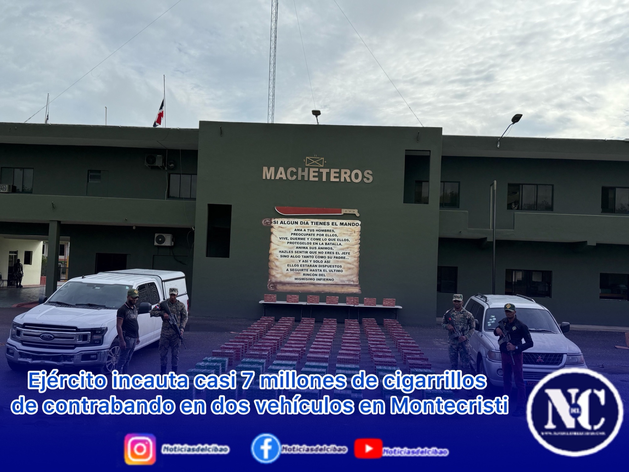 Ejército incauta casi 7 millones de cigarrillos de contrabando en dos vehículos en Montecristi