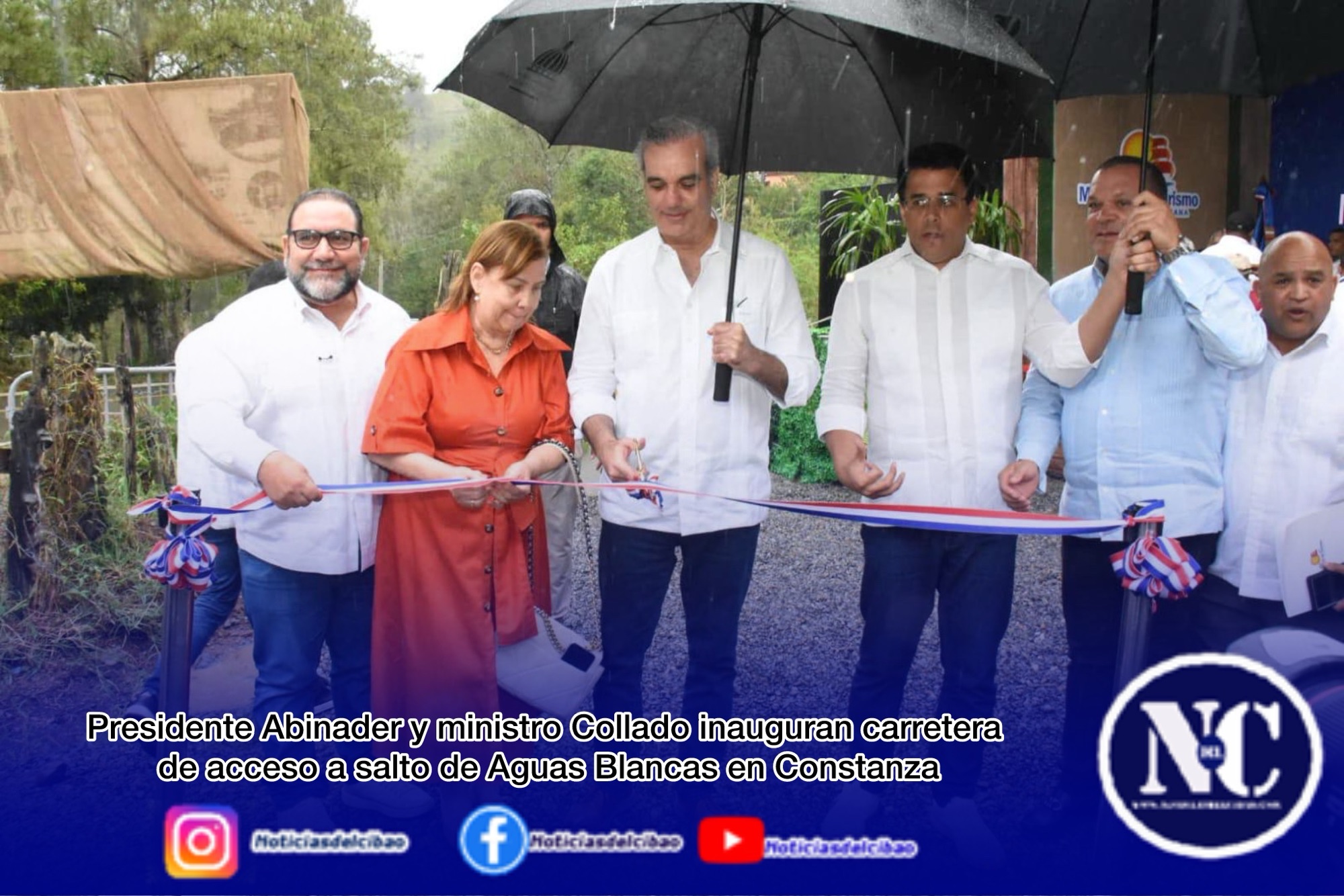 Presidente Abinader y ministro Collado inauguran carretera de acceso a salto de Aguas Blancas en Constanza