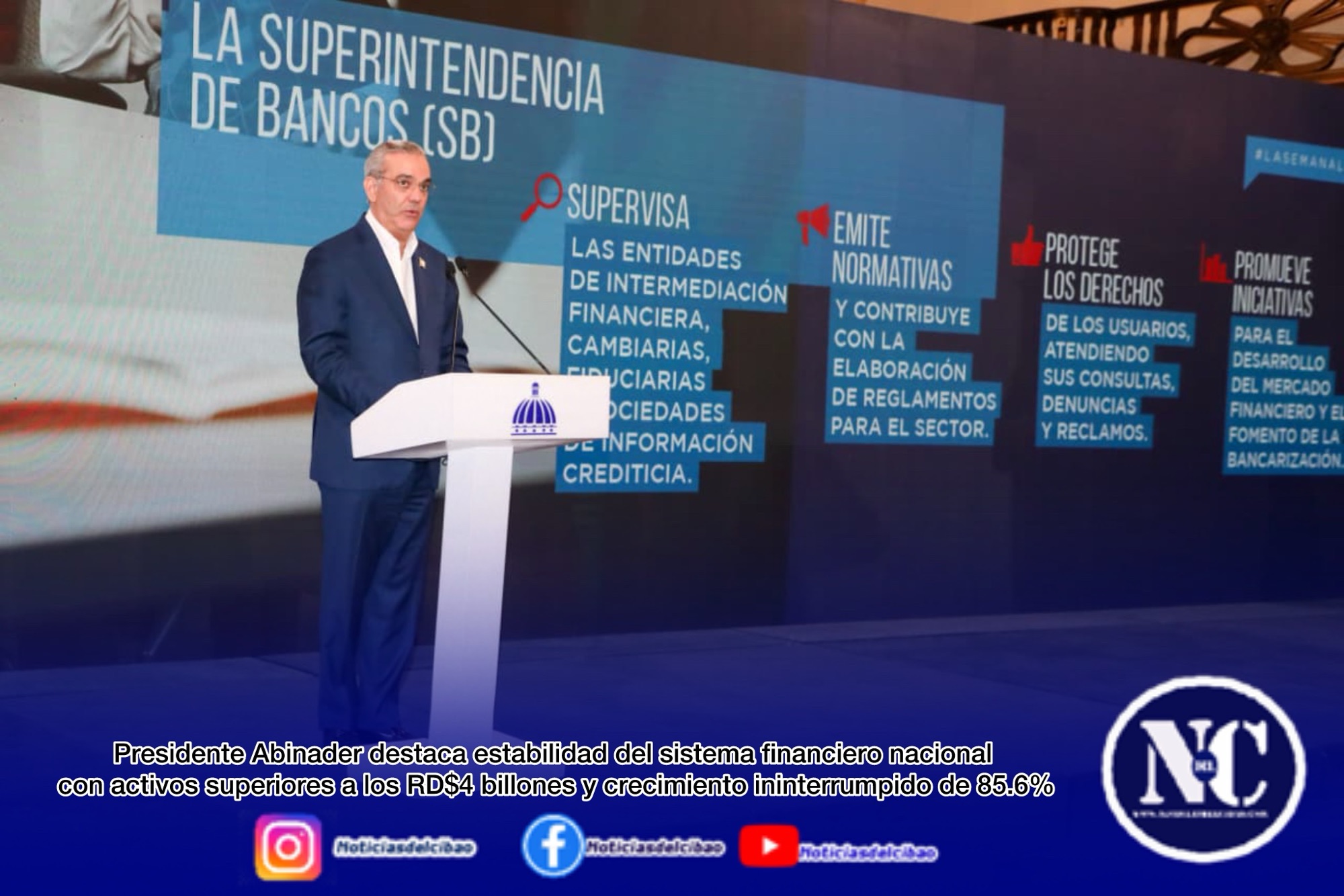 Presidente Abinader destaca estabilidad del sistema financiero nacional con activos superiores a los RD$4 billones y crecimiento ininterrumpido de 85.6%